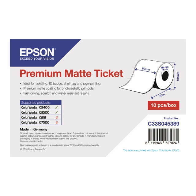 Rouleau Papier matte 80mmx50m - C33S045389 - Epson - grosbill.com - 0