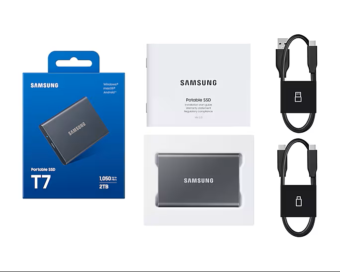 Samsung T7 USB 3.2 2 To Gris (MU-PC2T0T/WW) - Achat / Vente Disque SSD externe sur grosbill.com - 2