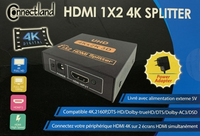 Splitter HDMI 2.0 4K 60 Hz 1x2 (1 entrée, 2 sorties) - Commutateur