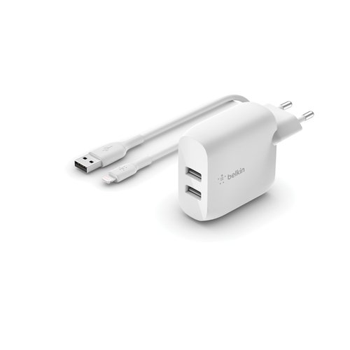 Dual USB-A Wall Charg w/1M PVC A-LTG 24W - Achat / Vente sur grosbill.com - 0