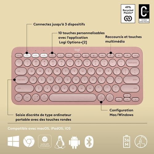 PEBBLE KEYS 2 K380S TONAL ROSE - Achat / Vente sur grosbill.com - 12