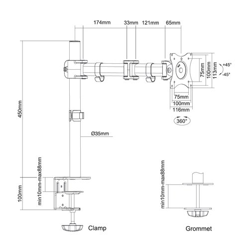 Desk Mount 10-30" Clamp/Grommet BLACK - Achat / Vente sur grosbill.com - 9