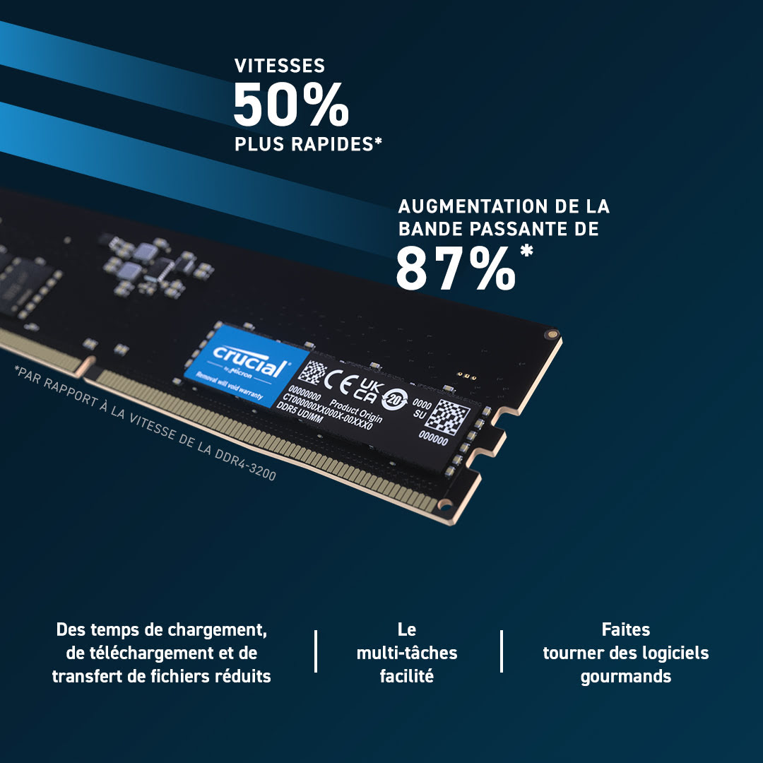 Crucial 16Go (1x16Go) DDR5 4800MHz OEM - Mémoire PC Crucial sur grosbill.com - 2