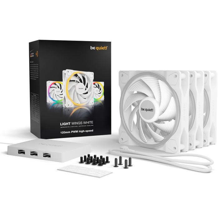 Be Quiet! Light Wings 120mm PWM ARGB Blanc Kit x3 - Ventilateur boîtier - 4