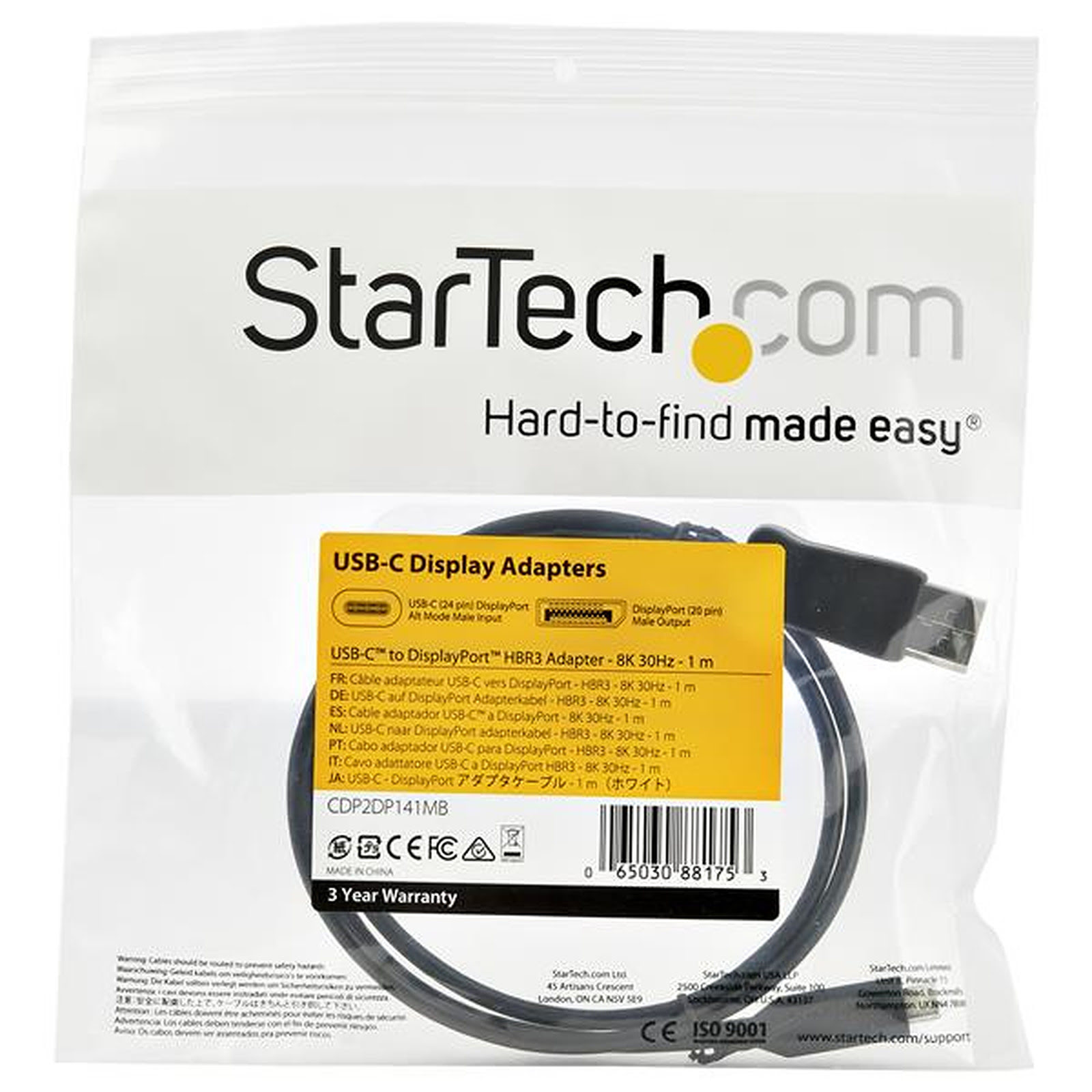 Câble adaptateur USB-C - DisplayPort 8K/1m  - Connectique PC - 1
