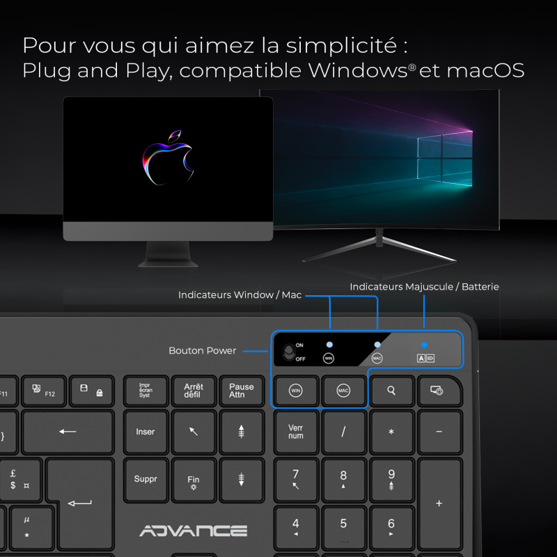 Advance R-TYPE Combo Noir Sansfil/RGB/Batterie/IPX4/WinMac - Pack Clavier/Souris - 6