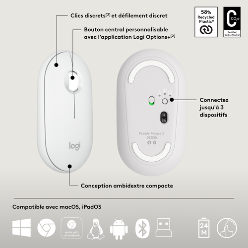 Logitech Pebble 2 Combo White - Pack Clavier/Souris - grosbill.com - 12