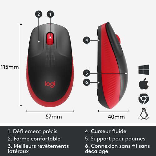 Logitech M190 Noir/Rouge - Souris PC Logitech - grosbill.com - 7