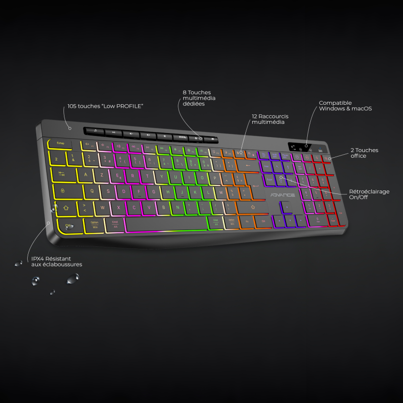 Advance R-TYPE Noir Sans fil/RGB/Batterie/IPX4/Win et Mac - Clavier PC - 3