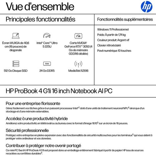 P4G1I16 INTEL U5-225U 16IN 24GB - Achat / Vente sur grosbill.com - 3