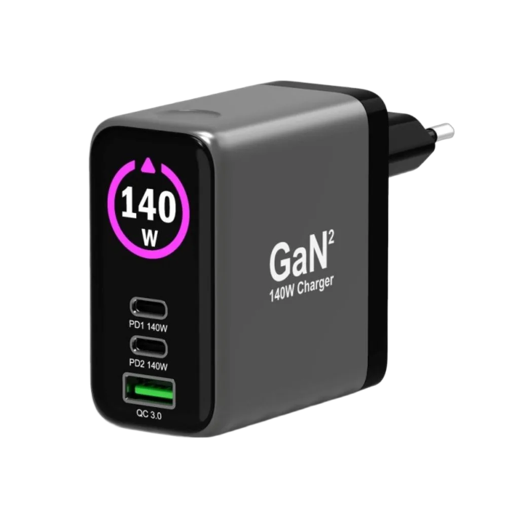 Port Chargeur écran OLED GaN 140W 3 ports + Câble USB-C - 2m, vue 1
