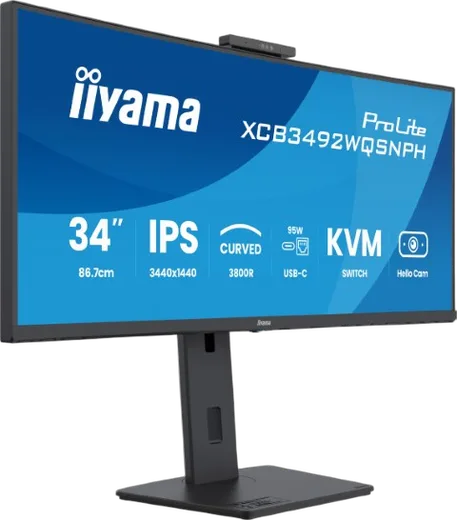 Iiyama Prolite XCB3492WQSNPH-B1 - 34" CURVE UWQHD 100Hz Webcam USB-C Dock KVM LAN, vue 2