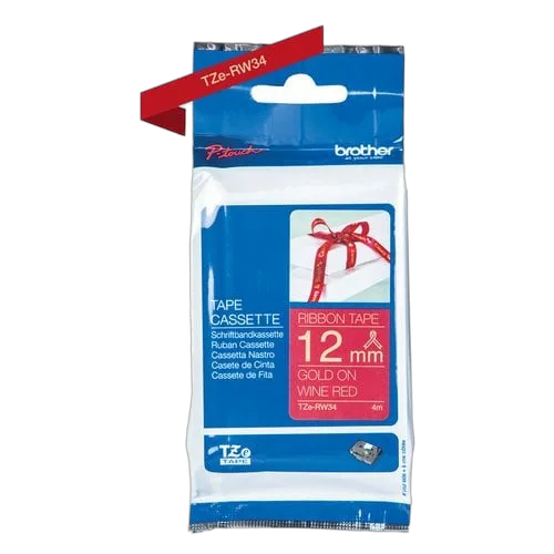 Brother Tape/TZERW34 12MM GOLD ON W RED RIBBON