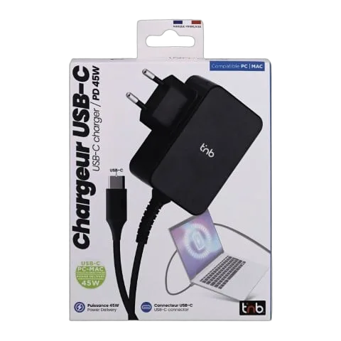 T'nB Chargeur universel USB-C - 45W - 1.8m - Noir