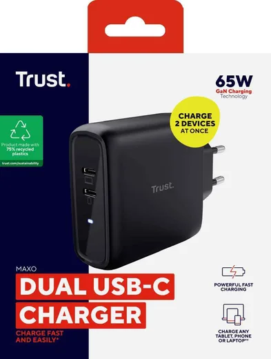 Trust Chargeur universel MAXO 65W - 2 ports USB-C