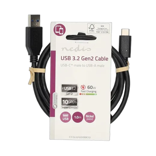 Câble USB-A vers USB-C mâle/mâle - 60W - 1m - Noir