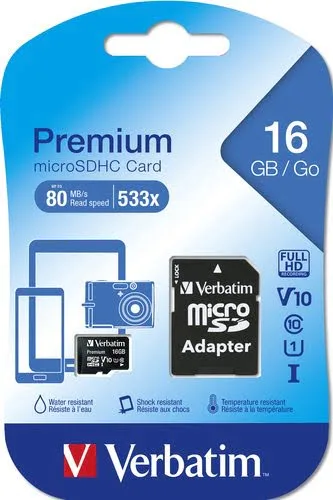 Verbatim MICRO SDHC 16GB - CLASS 10 Adapt — vue 3