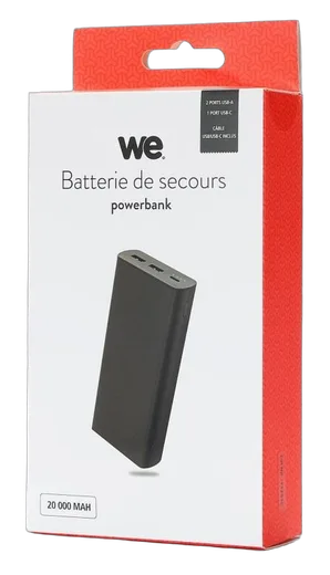 WE Batterie Externe 20000mAh 3 ports - 1 port USB C/2 USB A Noir