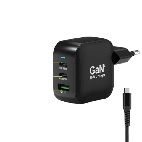 Port Chargeur mural 65W GaN 3 ports + Câble USB-C - 2m