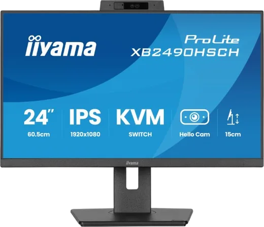 Iiyama Prolite XB2490HSCH-B1 - 23.8" FHD 120Hz Webcam USB-C 65W KVM, vue 1