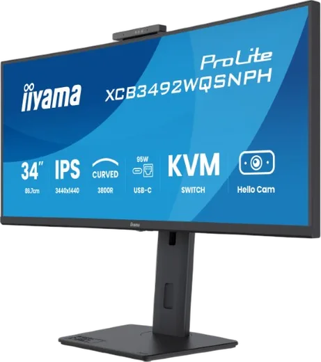 Iiyama Prolite XCB3492WQSNPH-B1 - 34" CURVE UWQHD 100Hz Webcam USB-C Dock KVM LAN, vue 3