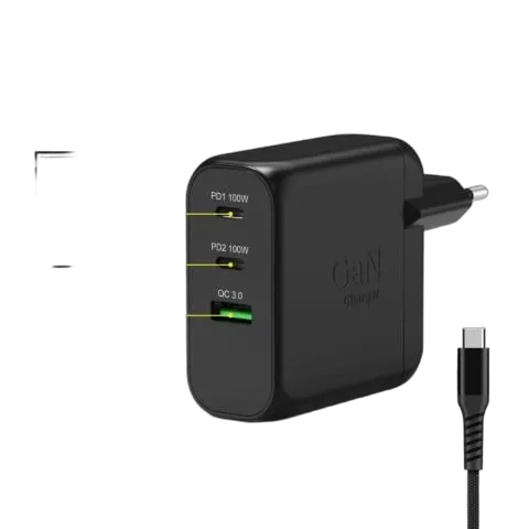 Port Chargeur mural GaN 100W - 3 ports + Câble USB-C 2m