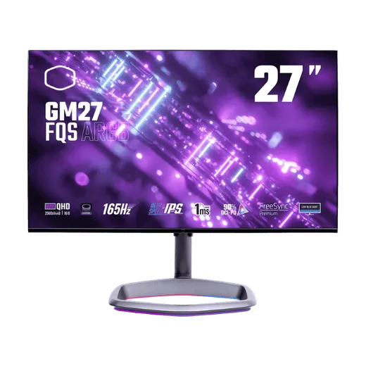 Cooler Master GM27-FQS ARGB - 27" QHD 165Hz Fast-IPS 1ms pied ARGB USB-C, vue 1