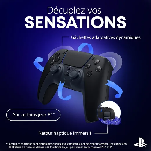 Sony Manette DualSense Midnight Black - PC/PS5/Mac/Mobile