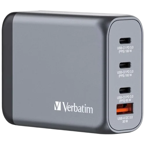 Verbatim GNC-100 GaN Charger 4 Port 100W USB A/C — vue 1