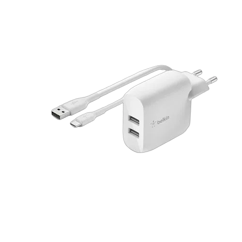 Belkin Dual USB-A Wall Charger w/1M PVC A-C 24W — vue 1