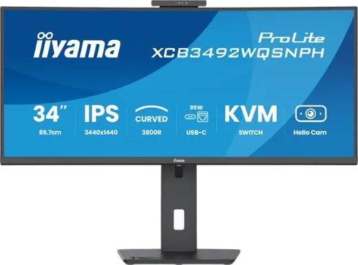Iiyama Prolite XCB3492WQSNPH-B1 - 34" CURVE UWQHD 100Hz Webcam USB-C Dock KVM LAN, vue 1