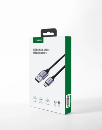 UGREEN Câble Micro USB Mâle vers USB 2.0 A Mâle Tressé Nylon - 480Mbps 2A - 1m - Noir