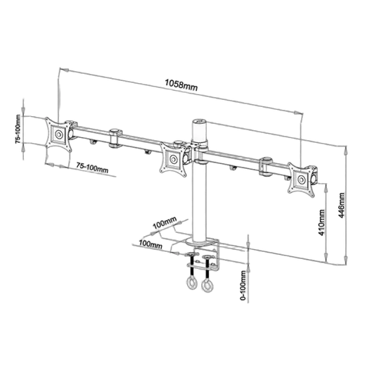 Kimex International Support bureau 3 écrans PC 13"- 20" fixation bord / à travers table