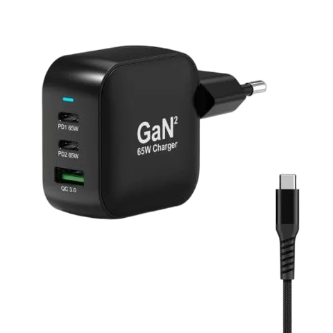 Chargeur mural 65W GaN 3 ports + Câble USB-C - 2m