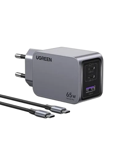 Chargeur secteur 65W 3 ports + Câble USB-C - 1,5m