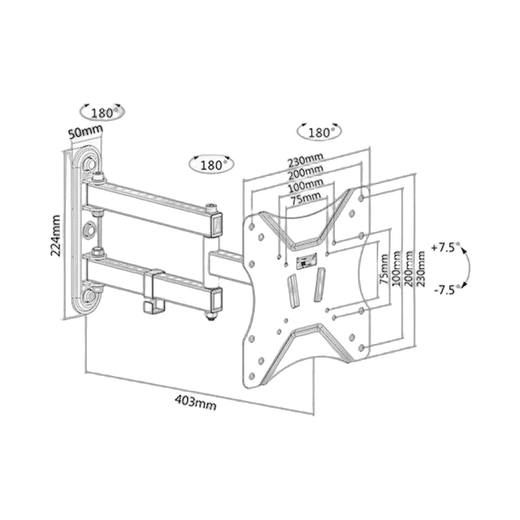 Kimex International Support mural articulé 3 axes pour écran 23"-42" double bras