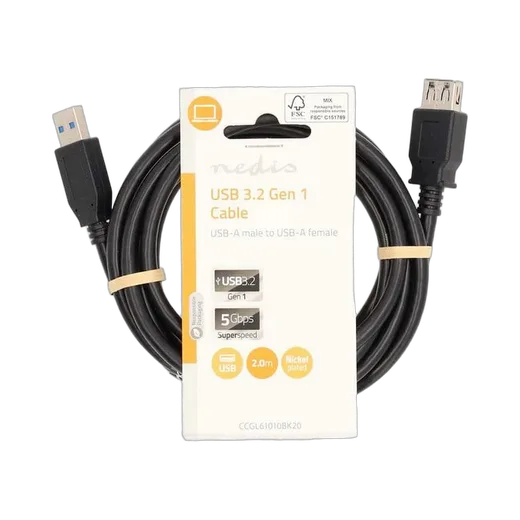 Nedis Câble USB-A mâle/femelle - 2m - Noir — vue 1