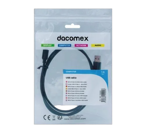 Dacomex Câble USB-A 2.0 vers Micro USB B mâle/mâle - 1m - Noir — vue 2