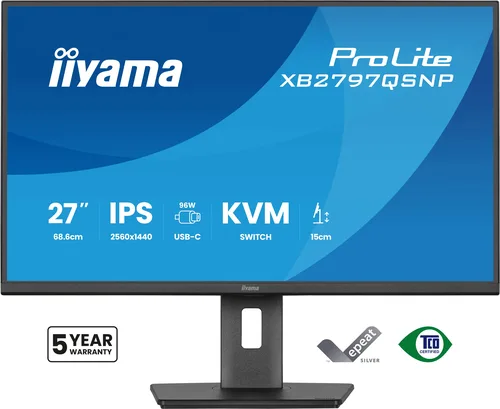 Iiyama Prolite XB2797QSNP-B1 - 27" QHD 75Hz IPS Pivot KVM USB-C 96W — vue 1