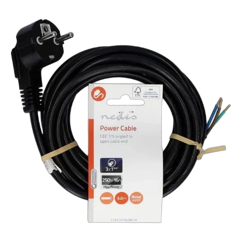 Nedis Câble d'alimention prise de terre mâle - Open - Coudé - 3m - Noir — vue 1