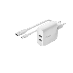 Belkin Dual USB-A Wall Charger w/1M PVC A-C 24W