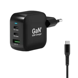 Port Chargeur mural 65W GaN 3 ports + Câble USB-C - 2m