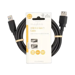 Nedis Câble USB-A mâle/femelle - 2m - Noir