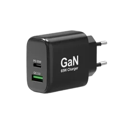 Port Chargeur mural GaN 65W - USB-C/USB-A - Noir