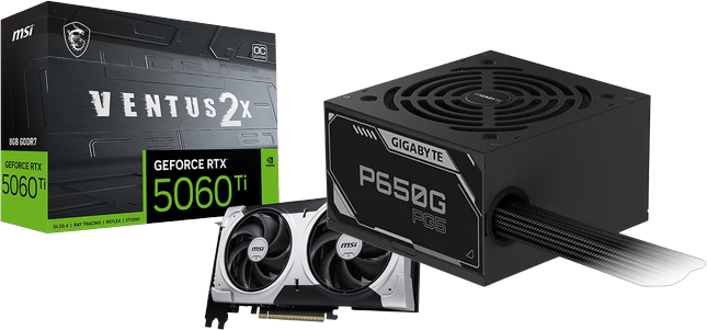 GeForce RTX 5060 Ti 8G VENTUS 2X OC PLUS + ATX 3.1 650W - 80+ GOLD - P650G PCIE 5.1