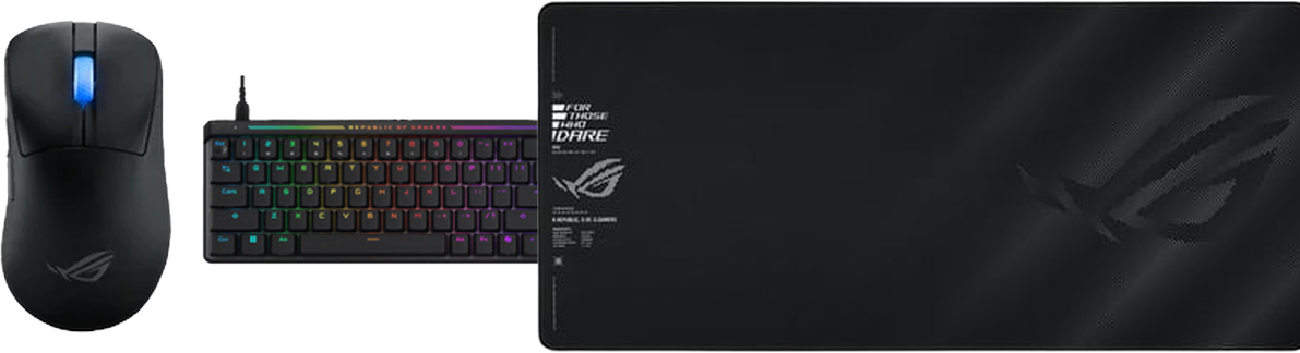 Pack ROG Noir – Souris Keris II Ace + Clavier Falchion Ace HFX + Tapis Sheath II XXL