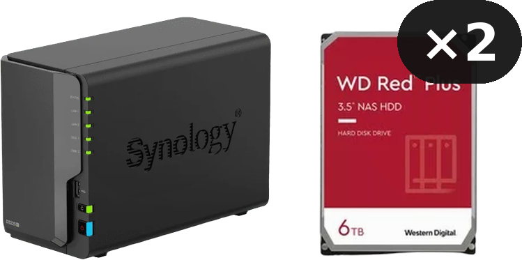 DiskStation DS225+ - 2 Baies (compatible disques tiers) + 2x 6To Red Plus - WD60EFPX