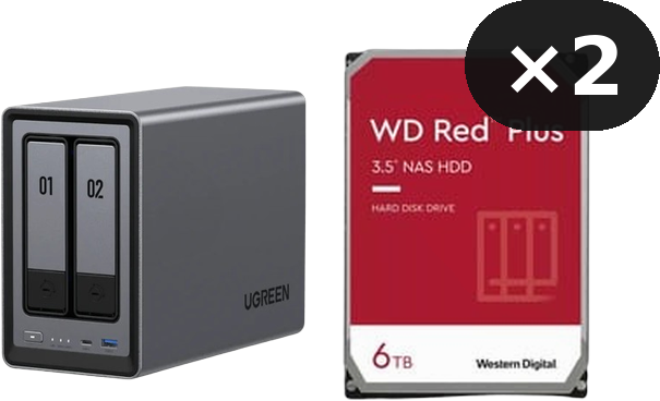 Pack NAS UGREEN DXP2800 2 baies + 2 x WD Red Plus 6To