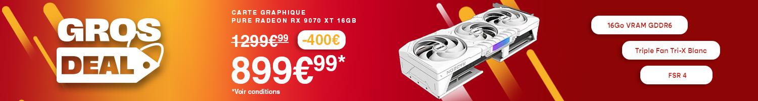 Carte graphique Pure Radeon RX 9070 XT GAMING OC 16GB à 899,99€